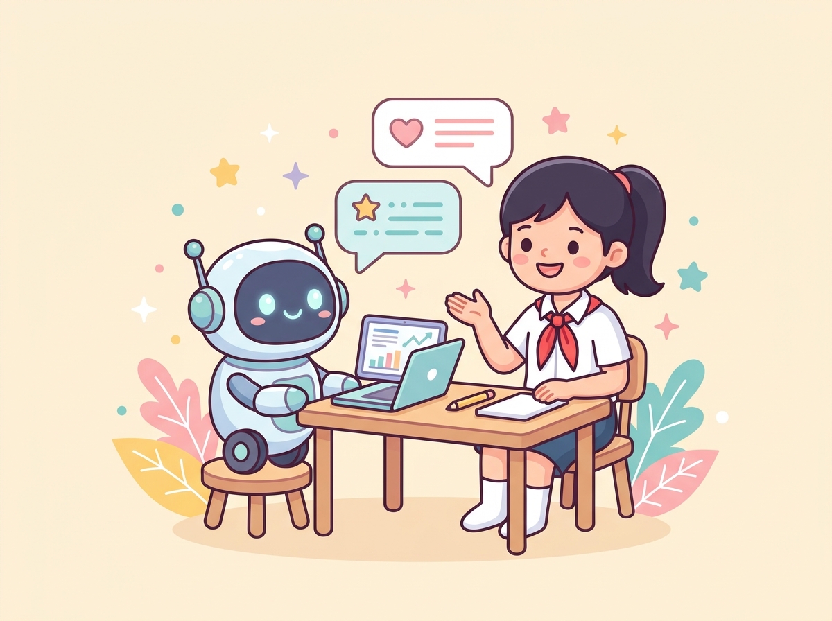 Robot AI và học sinh đang trò chuyện